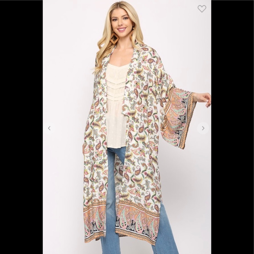 Paisley print mixed and placement maxi kimono. - Picture 2 of 6
